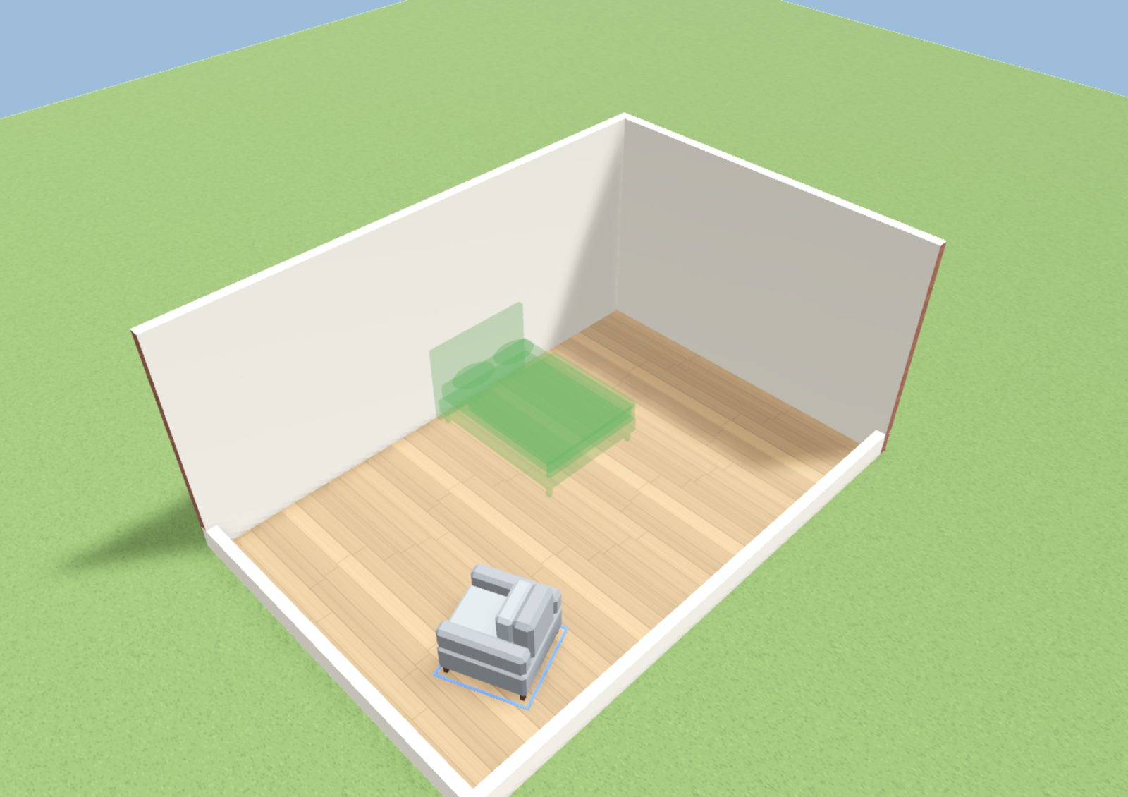 Buy mode: place furniture and see what fits before it is placed.