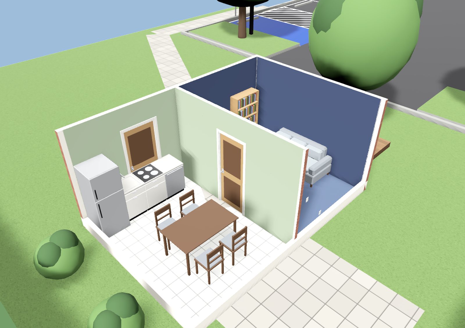 The House tab: the plan built in 3D, furnished and painted.
