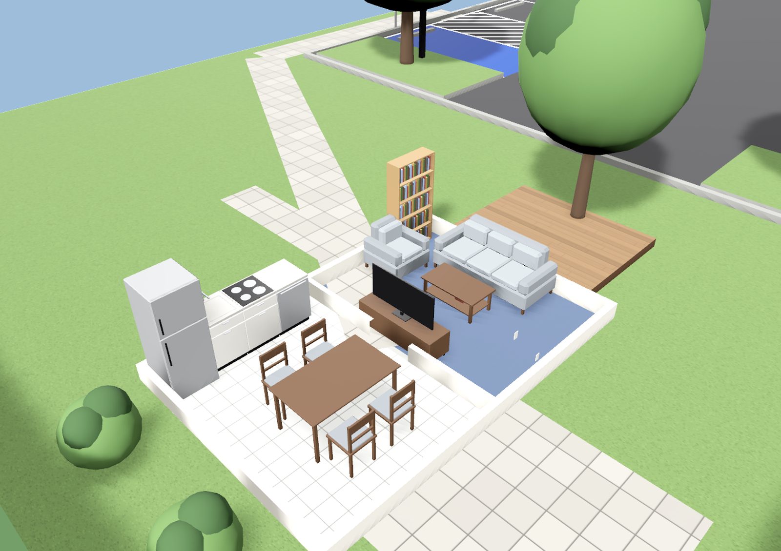 Walls down, looking in from above.