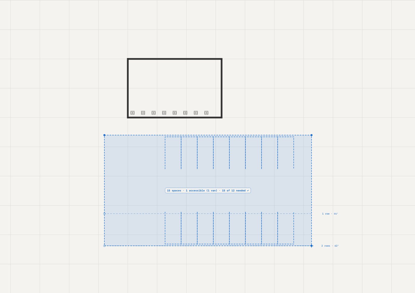 Drawing a lot: guides that snap to whole rows, and the count before you click.