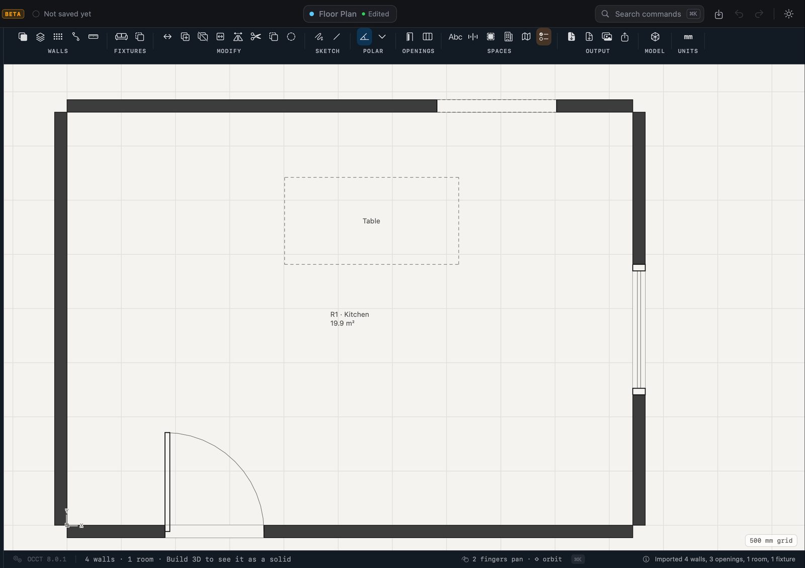 A room scanned on an iPhone, drawn as a plan.