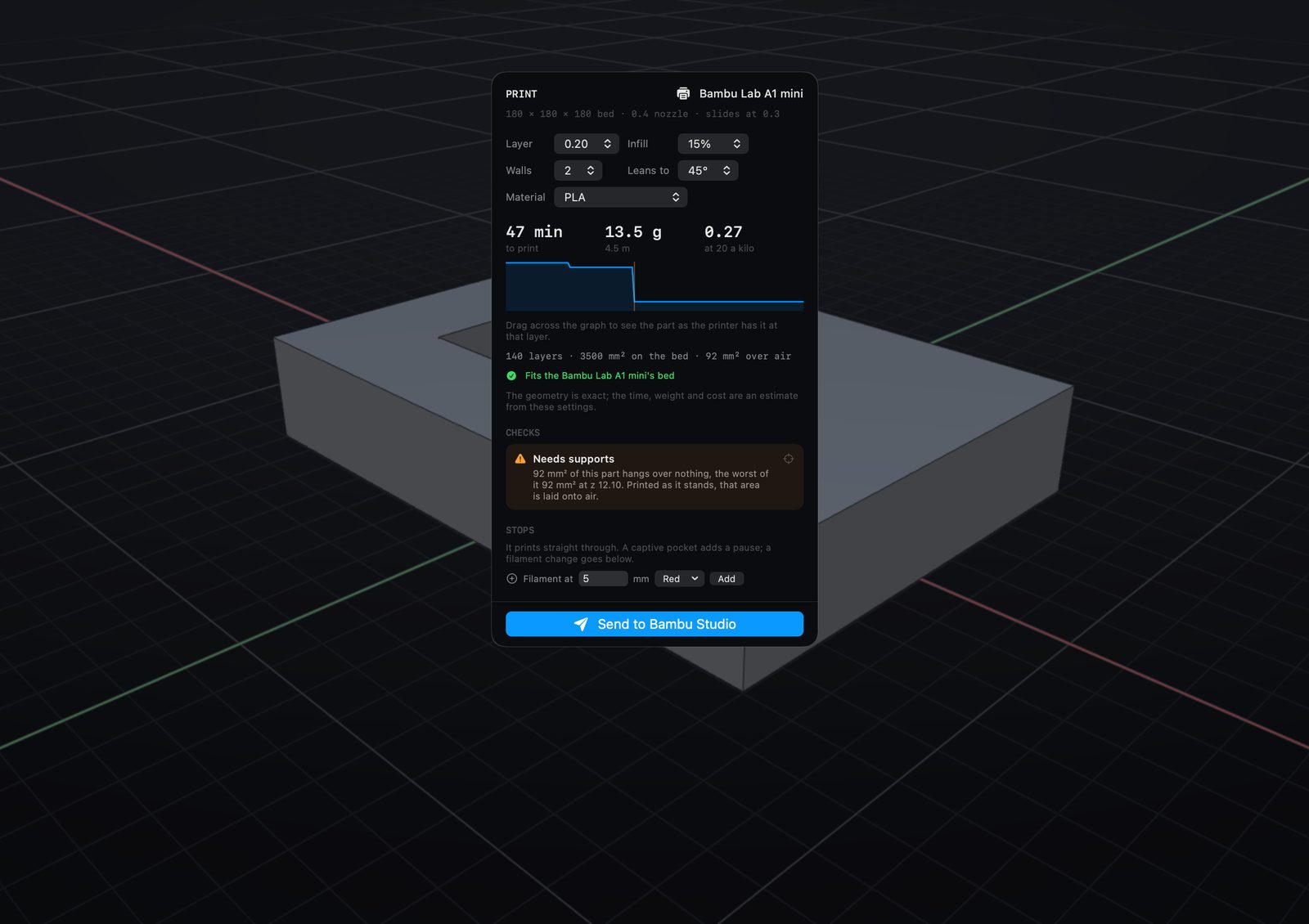 Time, weight and cost, from your printer and filament.